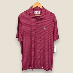 Penguin Performance Polo Shirt Men Large Maroon Geometric Print Golf Wicking
